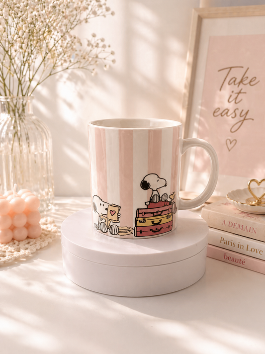 Coquette Pink Striped Coffee Mug | Cute Aesthetic Mug | Girly Snoopy Inspired Cup | Cozy Gift Idea