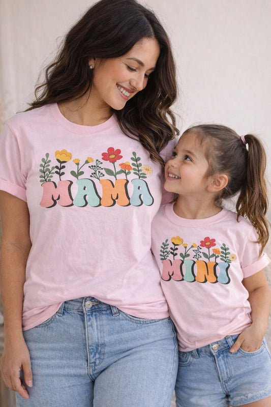 Mama & Mini Matching Floral Shirts | Cute Mommy & Me Outfit | Retro Boho Family Tee Set