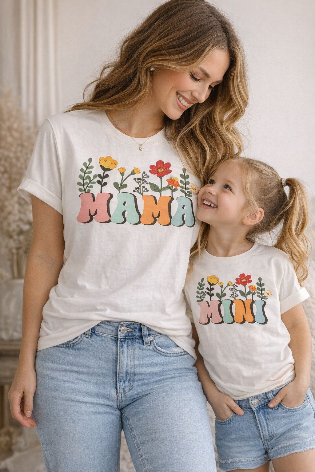 Mama & Mini Matching Floral Shirts | Cute Mommy & Me Outfit | Retro Boho Family Tee Set